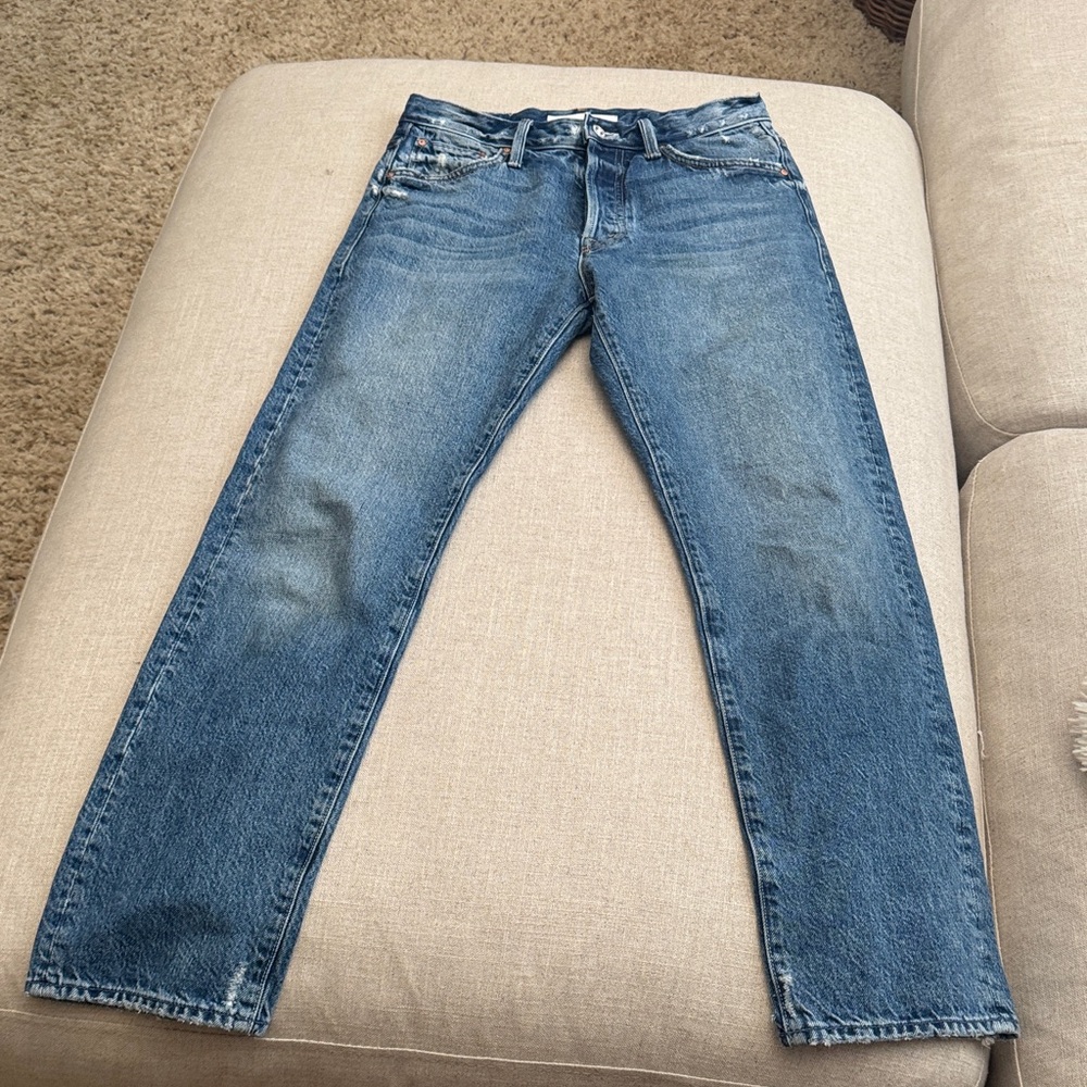 MOTHER High waisted Homer Hoover Straight Leg Blue Jeans